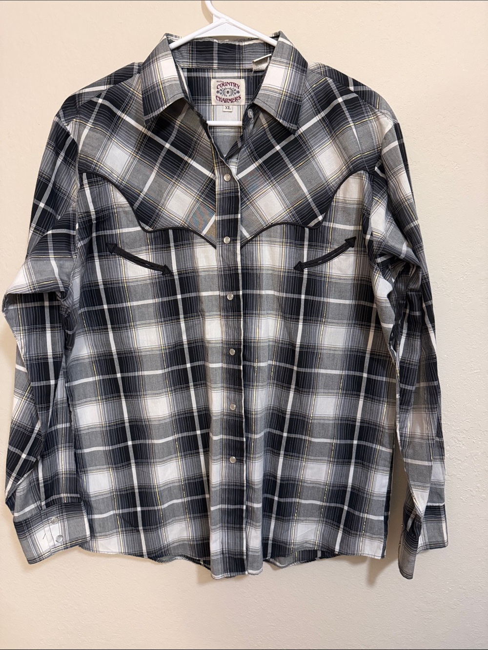 Black & White Plaid Button-Down Western Shirt